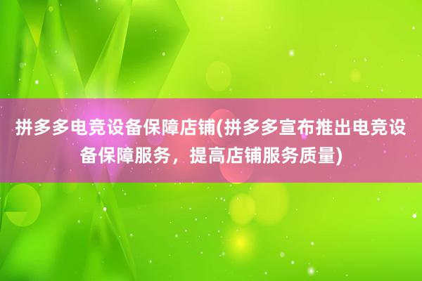 拼多多电竞设备保障店铺(拼多多宣布推出电竞设备保障服务，提高店铺服务质量)