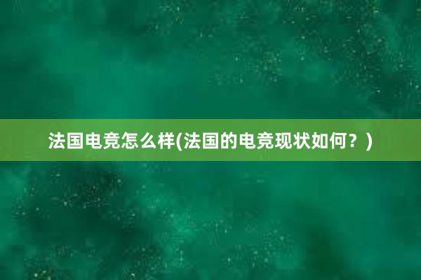 法国电竞怎么样(法国的电竞现状如何？)