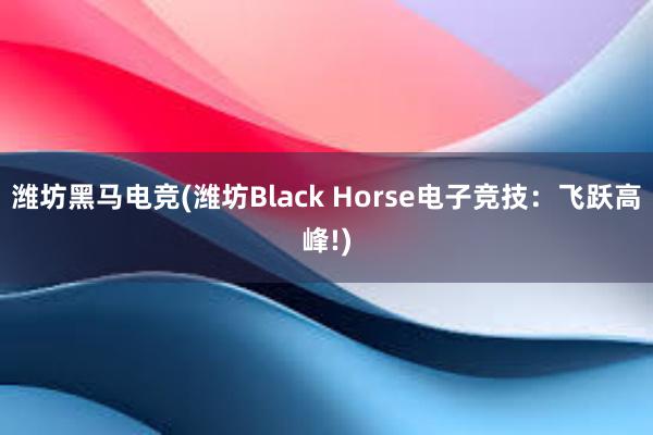 潍坊黑马电竞(潍坊Black Horse电子竞技：飞跃高峰!)