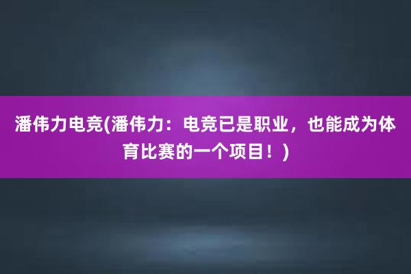 潘伟力电竞(潘伟力：电竞已是职业，也能成为体育比赛的一个项目！)