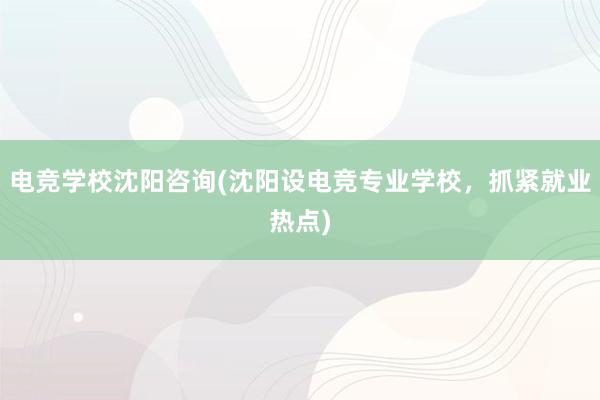 电竞学校沈阳咨询(沈阳设电竞专业学校，抓紧就业热点)