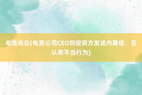 电竞肖总(电竞公司CEO向投资方发送内幕信，否认有不当行为)