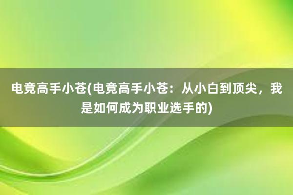 电竞高手小苍(电竞高手小苍：从小白到顶尖，我是如何成为职业选手的)