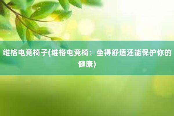 维格电竞椅子(维格电竞椅：坐得舒适还能保护你的健康)