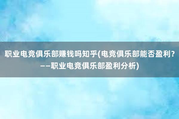 职业电竞俱乐部赚钱吗知乎(电竞俱乐部能否盈利？——职业电竞俱乐部盈利分析)