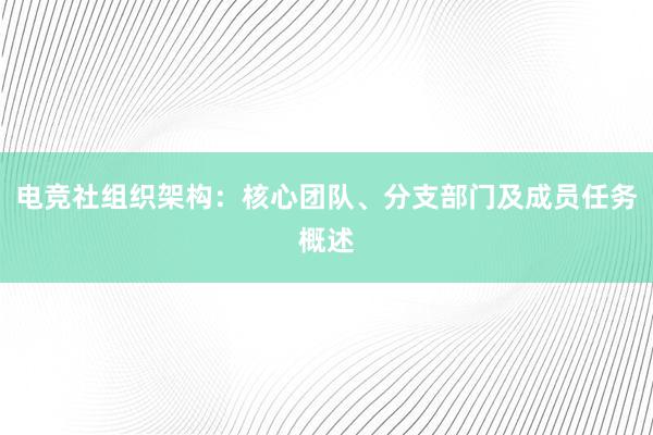 电竞社组织架构：核心团队、分支部门及成员任务概述