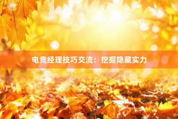 电竞经理技巧交流：挖掘隐藏实力